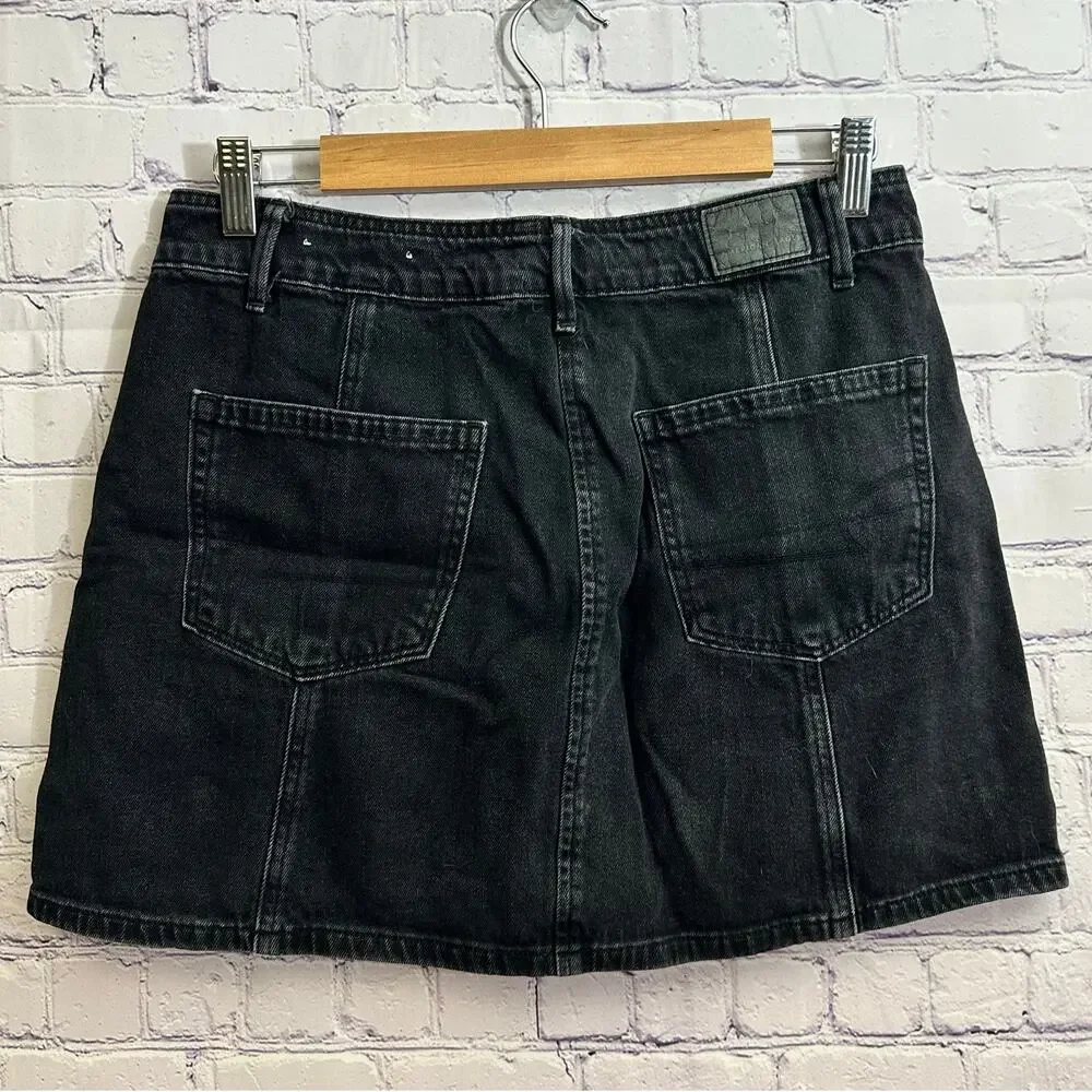 American Eagle Black Button Front Jean Skirt Women's 8 High Rise Mini Skirt
